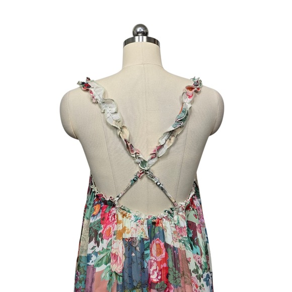 Anthropologie Pink Combo Patchwork Floral Ruffle Strap Maxi Dress Womens Size M - Picture 8 of 10
